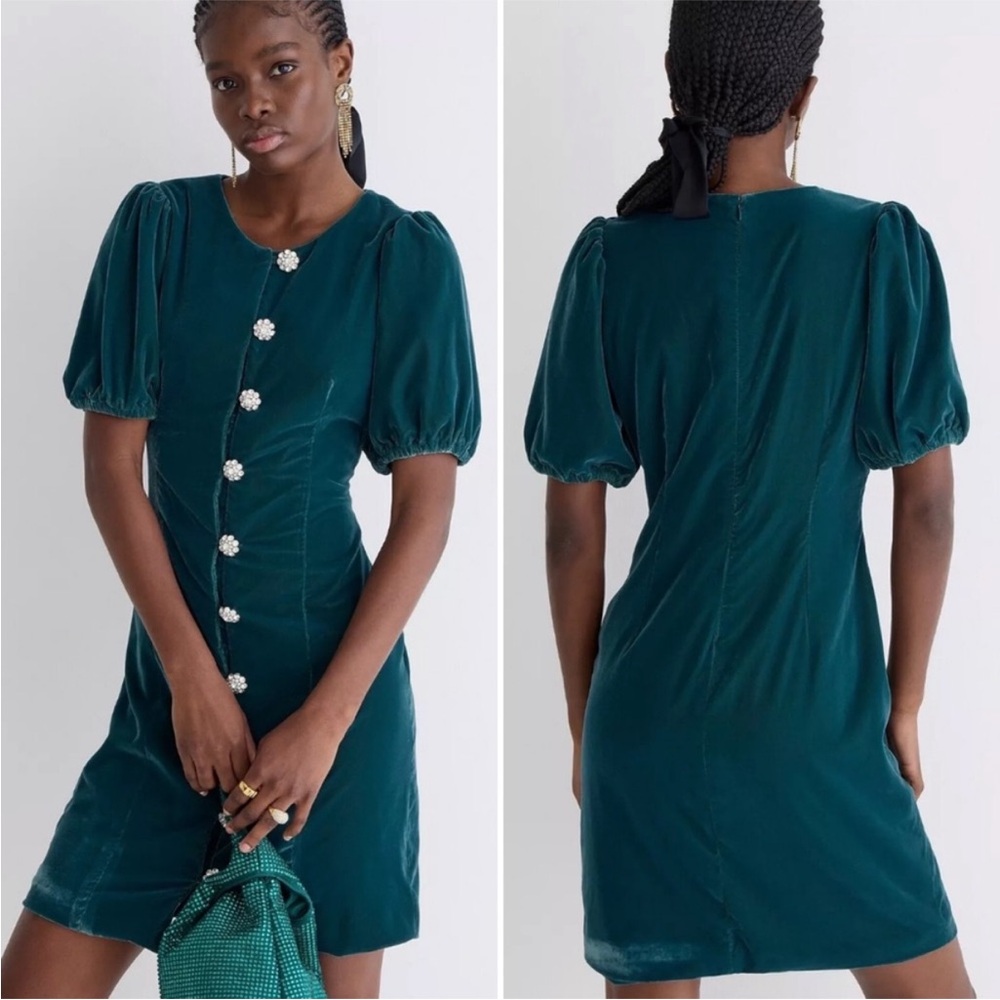 J CREW Velvet Jeweled Button-front Mini Dress : size 16 NWT